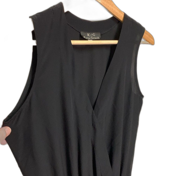 Karina Grimaldi Black Silk Surplice Wrap Front Sleeveless Cuffed Romper Size S - Picture 5 of 16
